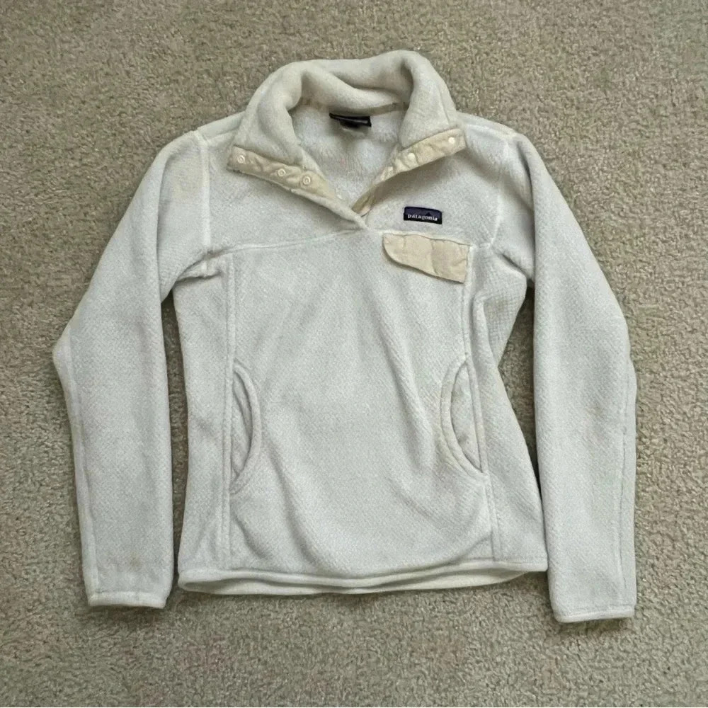 Patagonia Women Small Ivory Cream Re-Tool Snap T Fleece Pullover STY25442 Polyes